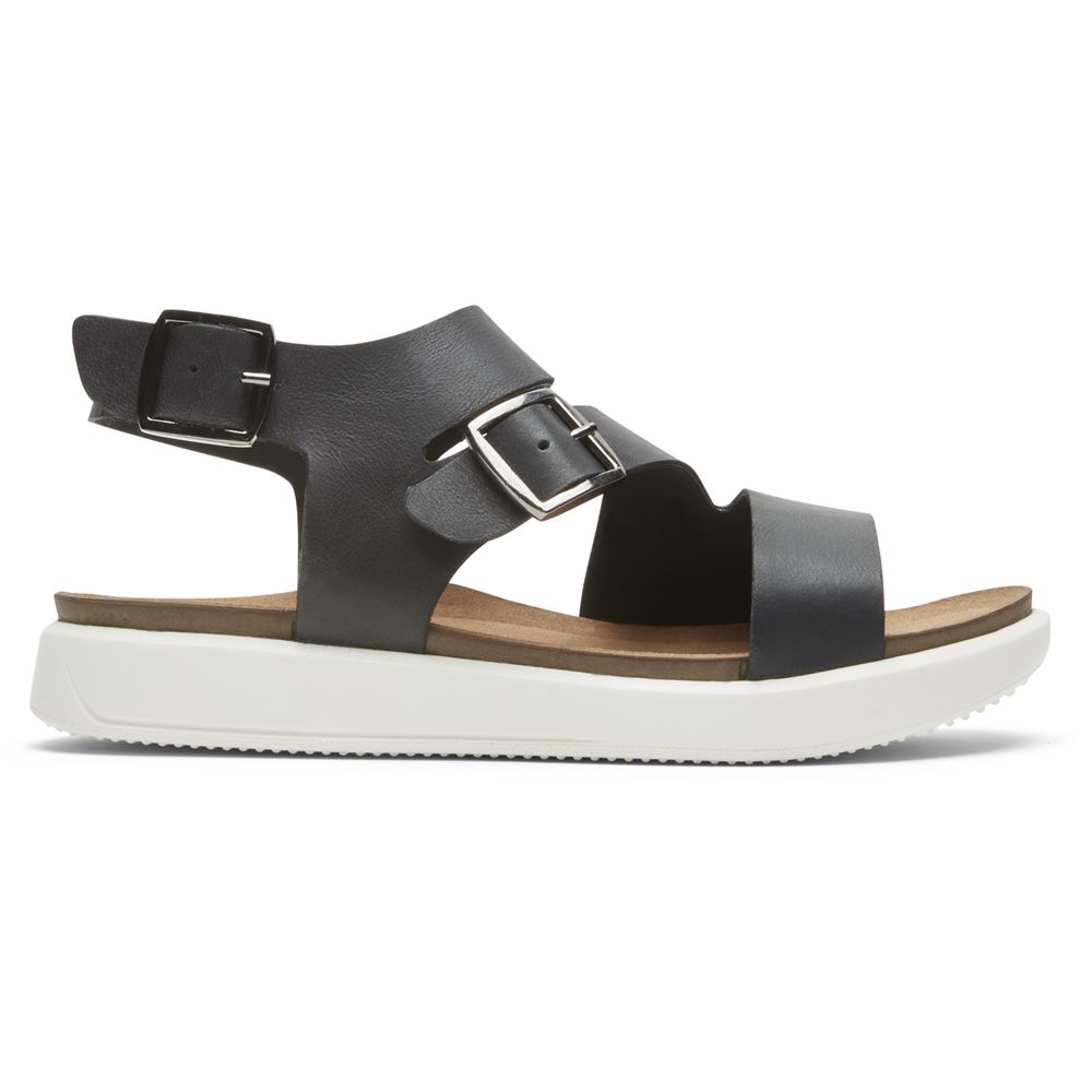 Rockport Women's Kells Bay Asymmetrical Sandals - Black - USA (9138EWPTB)